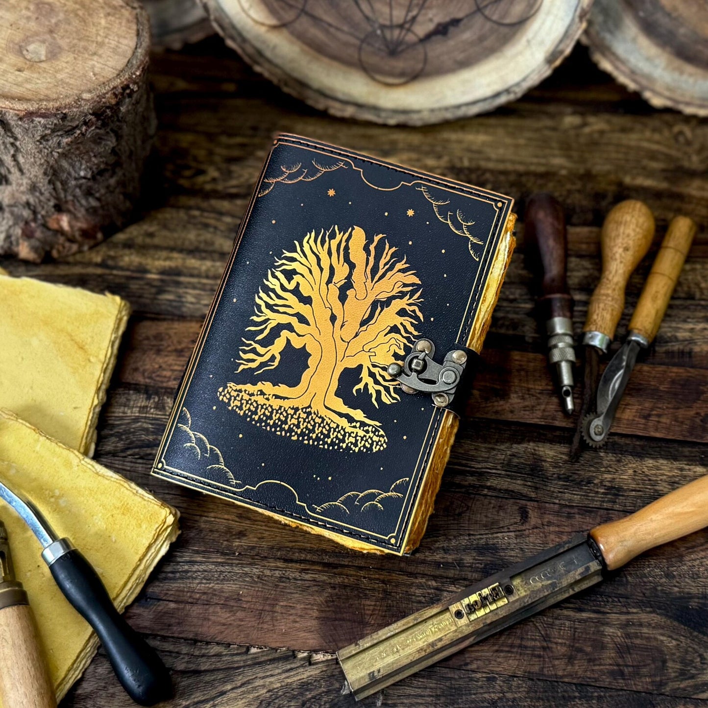 Grimoire Leather Journal – Tree of Life | Handmade Spell Book of Shadows | Witchcraft Grimoire Notebook - Hana Exports