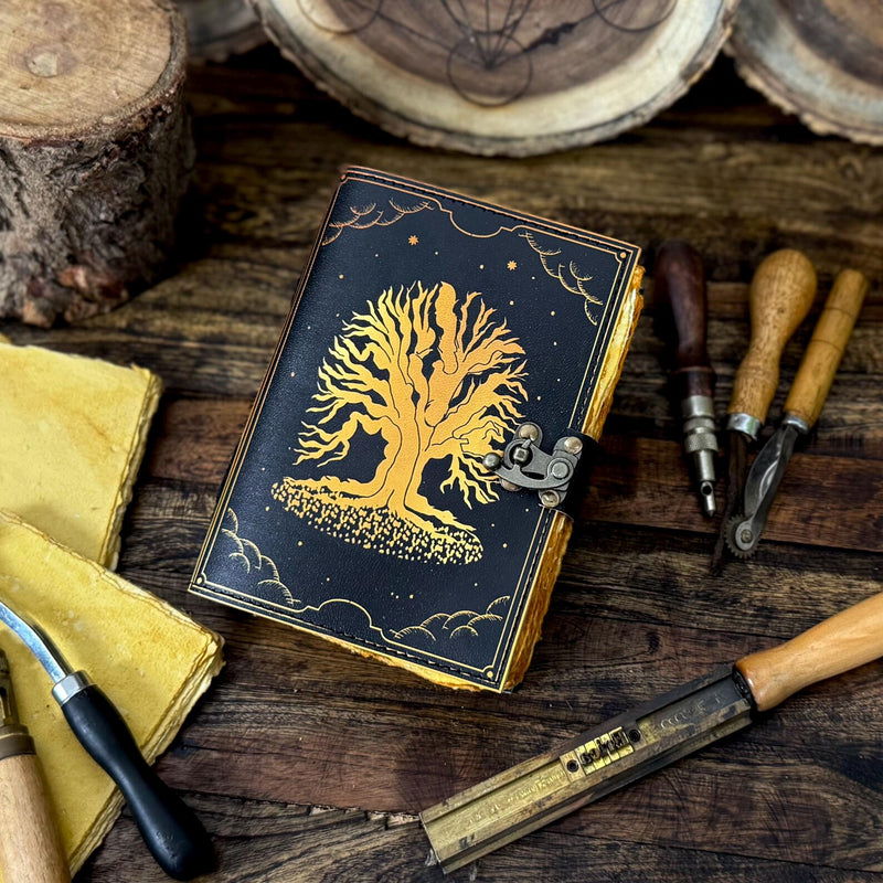 Grimoire Leather Journal – Tree of Life | Handmade Spell Book of Shadows | Witchcraft Grimoire Notebook - Hana Exports