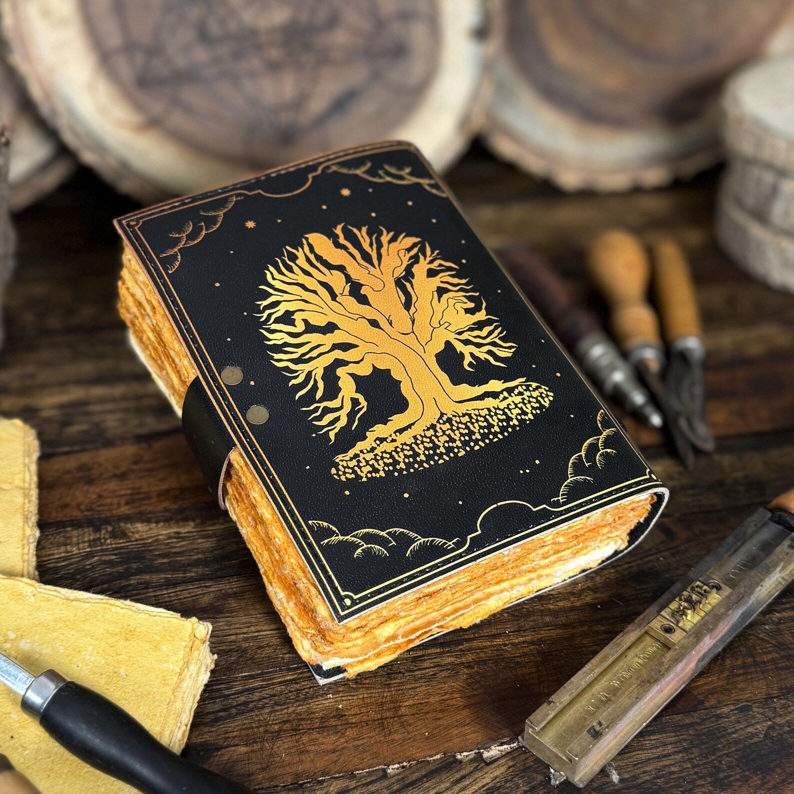 Grimoire Leather Journal – Tree of Life | Handmade Spell Book of Shadows | Witchcraft Grimoire Notebook - Hana Exports