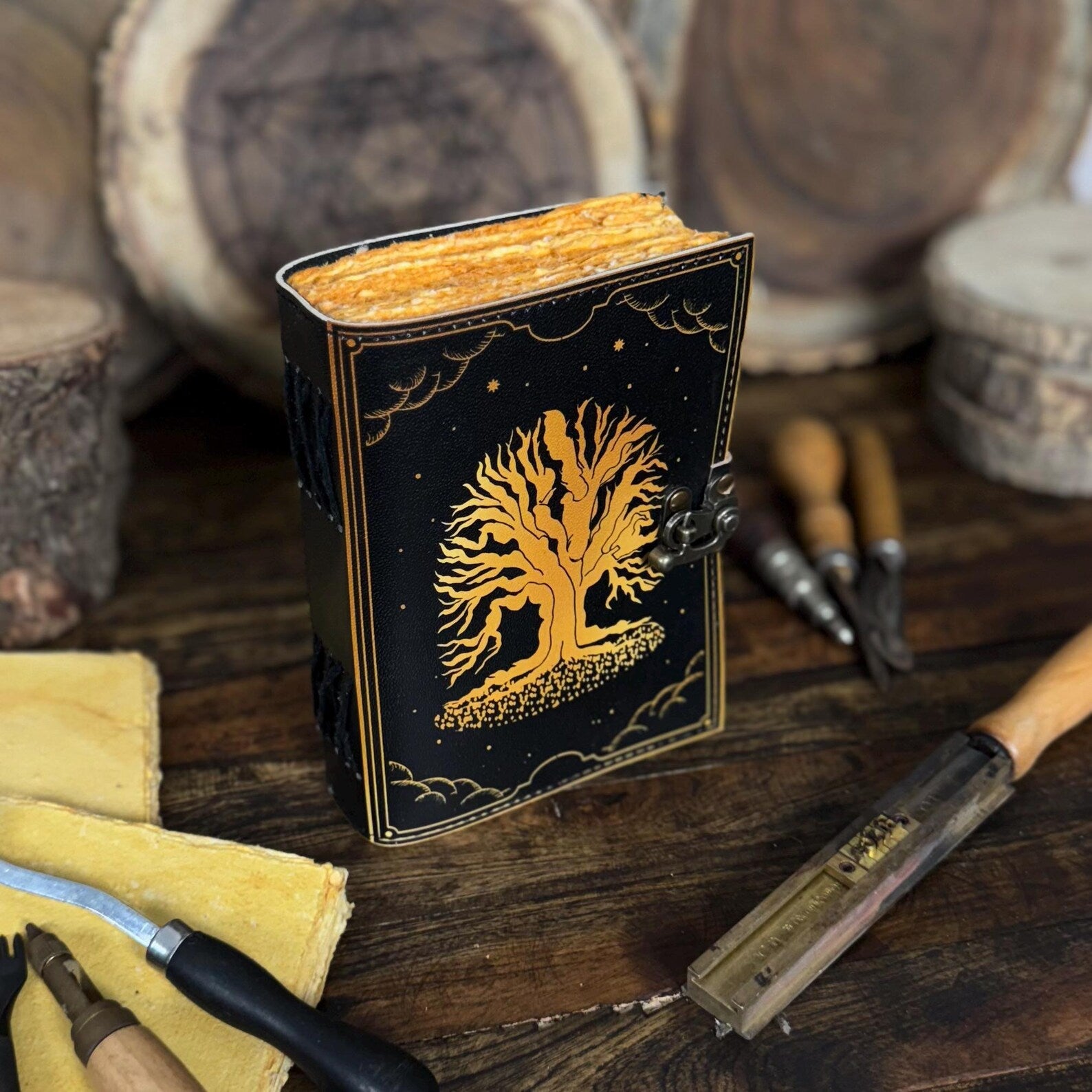 Grimoire Leather Journal – Tree of Life | Handmade Spell Book of Shadows | Witchcraft Grimoire Notebook - Hana Exports