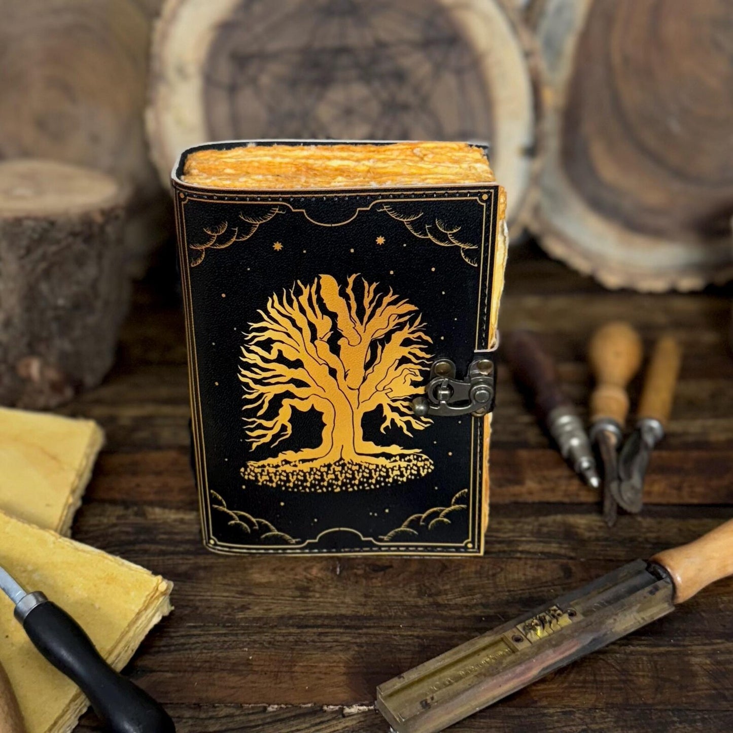 Grimoire Leather Journal – Tree of Life | Handmade Spell Book of Shadows | Witchcraft Grimoire Notebook - Hana Exports