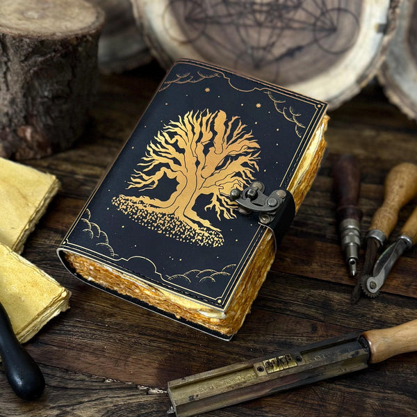 Grimoire Leather Journal – Tree of Life | Handmade Spell Book of Shadows | Witchcraft Grimoire Notebook - Hana Exports