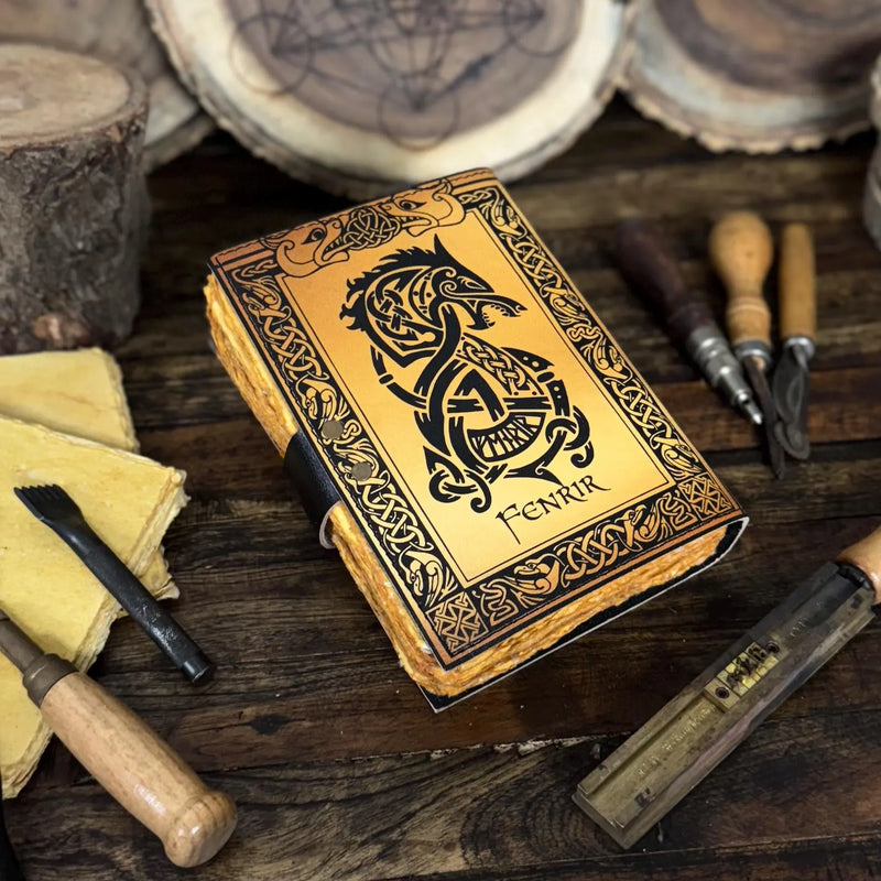 Leather Journal – Handmade Norse Notebook, Celtic Wolf Grimoire, Book of Shadows, Antique Sketchbook, Wiccan Gift - Hana Exports