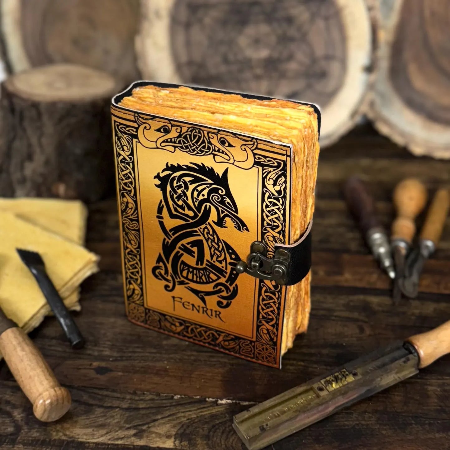 Leather Journal – Handmade Norse Notebook, Celtic Wolf Grimoire, Book of Shadows, Antique Sketchbook, Wiccan Gift - Hana Exports