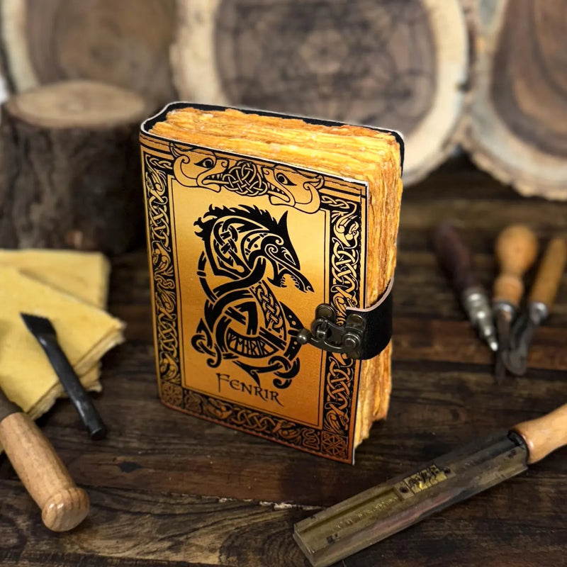 Leather Journal – Handmade Norse Notebook, Celtic Wolf Grimoire, Book of Shadows, Antique Sketchbook, Wiccan Gift - Hana Exports