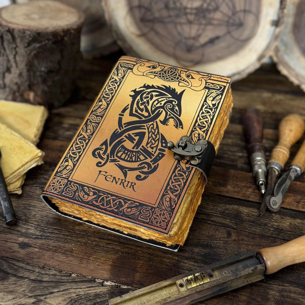 Leather Journal – Handmade Norse Notebook, Celtic Wolf Grimoire, Book of Shadows, Antique Sketchbook, Wiccan Gift - Hana Exports