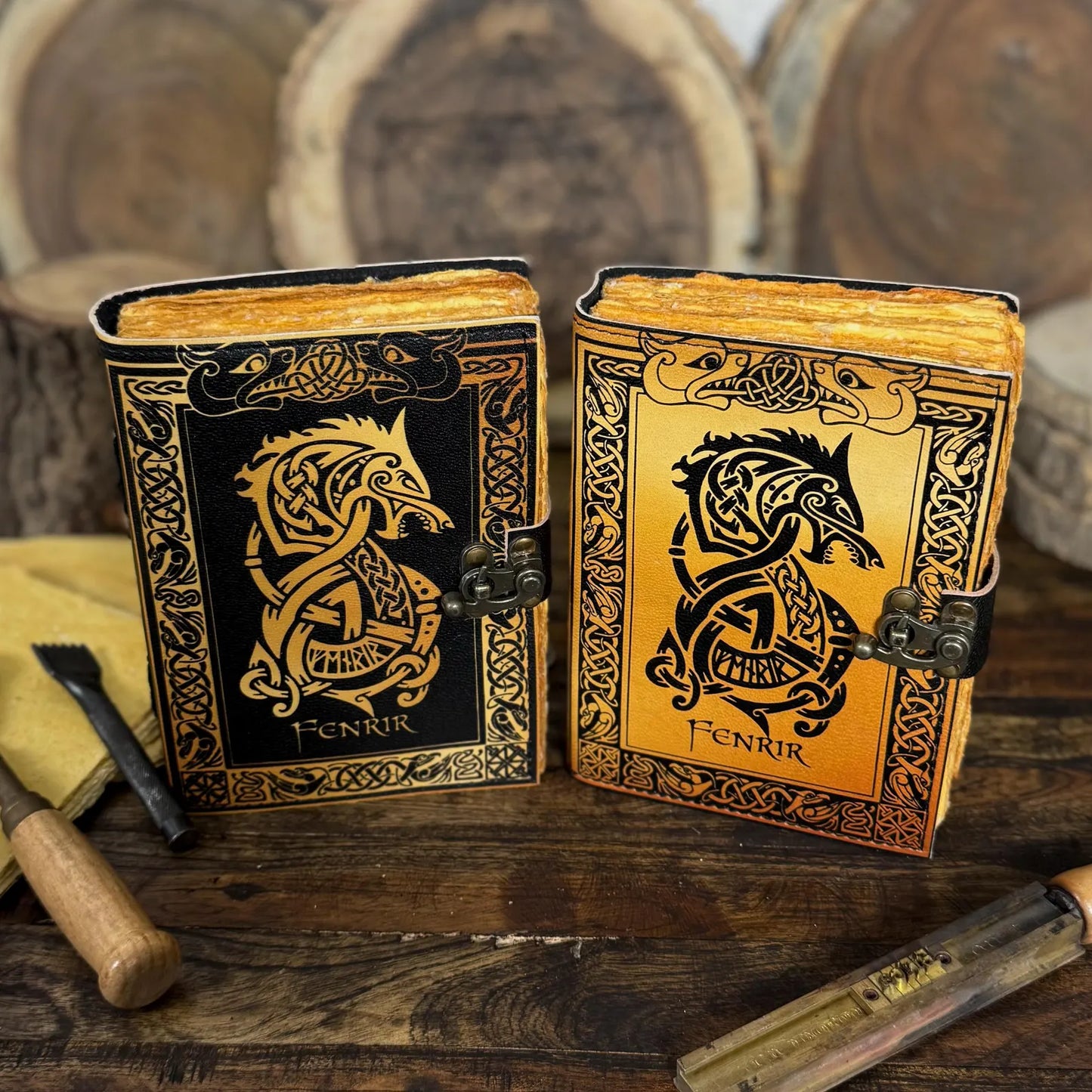 Leather Journal – Handmade Norse Notebook, Celtic Wolf Grimoire, Book of Shadows, Antique Sketchbook, Wiccan Gift - Hana Exports