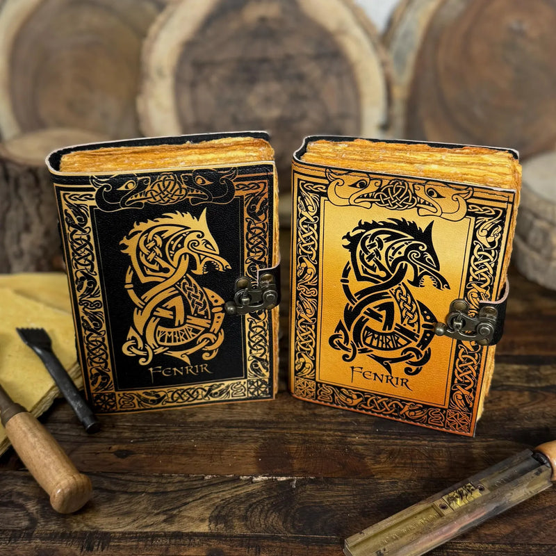 Leather Journal – Handmade Norse Notebook, Celtic Wolf Grimoire, Book of Shadows, Antique Sketchbook, Wiccan Gift - Hana Exports
