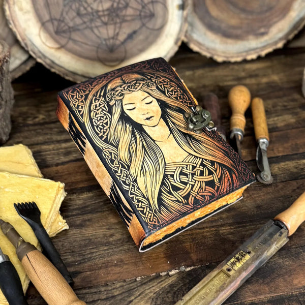 Handmade Celtic Leather Journal – Vintage Fantasy Notebook with Lock | Unique Gift for Writers, Artists & Wiccans - Hana Exports