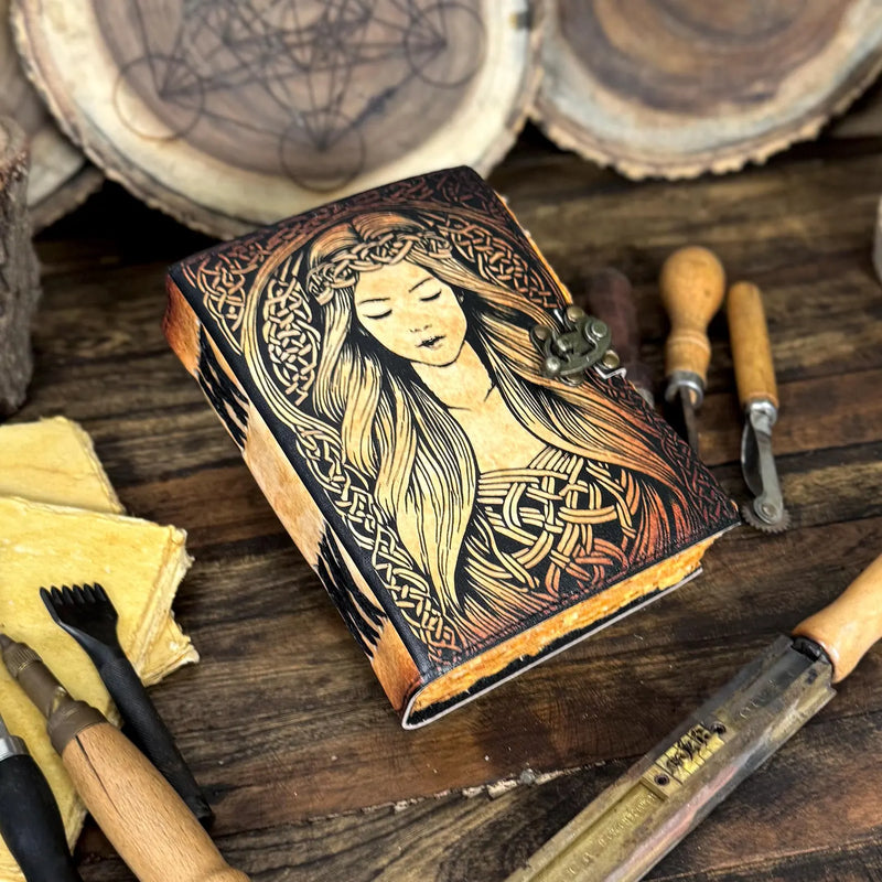 Handmade Celtic Leather Journal – Vintage Fantasy Notebook with Lock | Unique Gift for Writers, Artists & Wiccans - Hana Exports