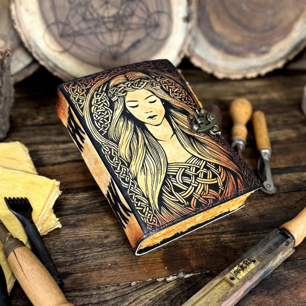 Handmade Celtic Leather Journal – Vintage Fantasy Notebook with Lock | Unique Gift for Writers, Artists & Wiccans - Hana Exports