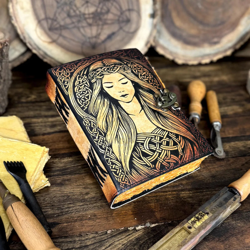 Handmade Celtic Leather Journal – Vintage Fantasy Notebook with Lock | Unique Gift for Writers, Artists & Wiccans - Hana Exports
