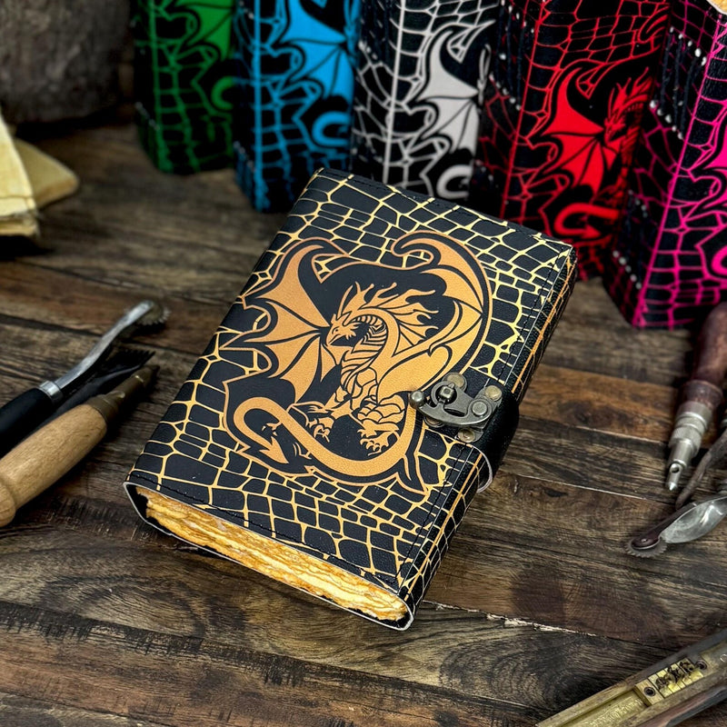 Dragon Book of Spells Leather Journal Notebook DND Journal Rustic Paper Grimoire Gothic Journal Diary - Hana Exports