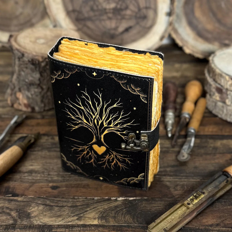 Grimoire leather journal, Print Tree of Life Journal, Blank spell book book of shadows Leather Celestial - Hana Exports
