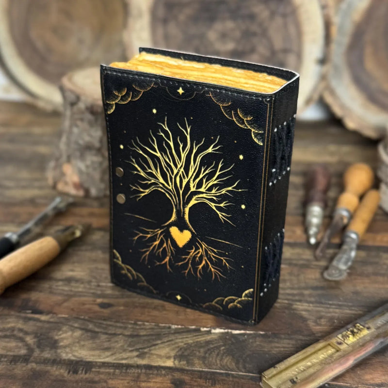 Grimoire leather journal, Print Tree of Life Journal, Blank spell book book of shadows Leather Celestial - Hana Exports