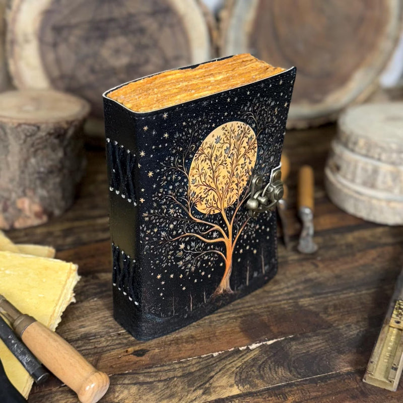 Handmade Leather Journal with Tree of Life Moon | Vintage Rustic Notebook | Gift for Writers, Book Of Shadows, Artists & Journal Lovers - Hana Exports