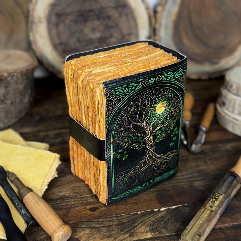Large Grimoire leather journal, Print Tree of Life Journal, Blank spell book book of shadows Leather Celestial Gifts For Him Her - Hana Exports