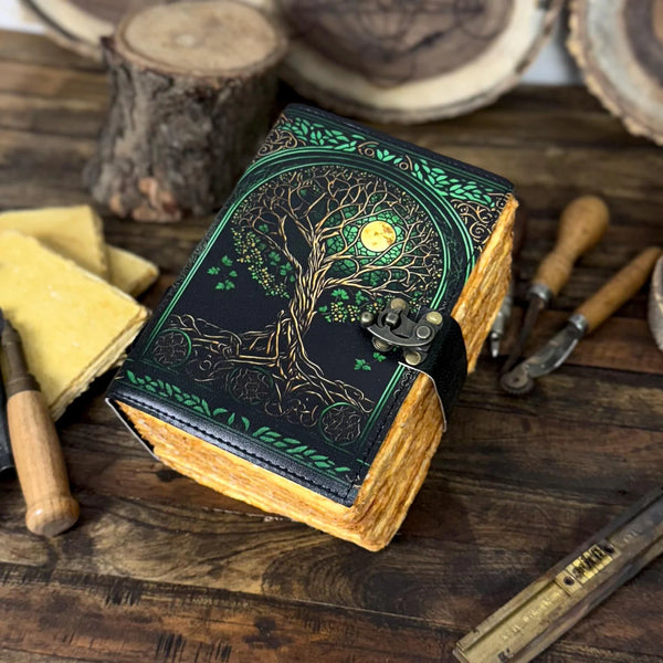 Large Grimoire leather journal, Print Tree of Life Journal, Blank spell book book of shadows Leather Celestial Gifts For Him Her - Hana Exports