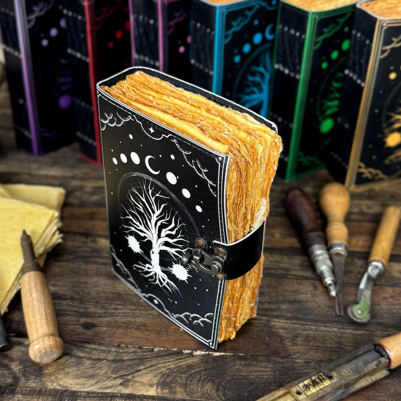 Large Grimoire Leather Journal – Tree of Life | Handmade Spell Book of Shadows | Witchcraft Grimoire Notebook - Hana Exports