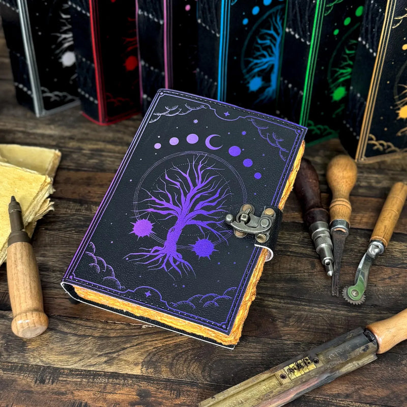 Large Grimoire Leather Journal – Tree of Life | Handmade Spell Book of Shadows | Witchcraft Grimoire Notebook - Hana Exports