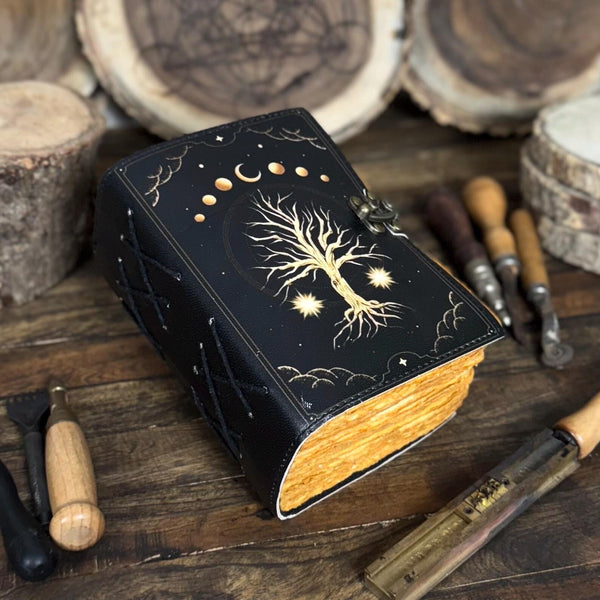 Large tree of life leather journal, Grimoire journal, Blank spell book of shadows, tarot journal, Celestial Gifts For Him Her - Hana Exports