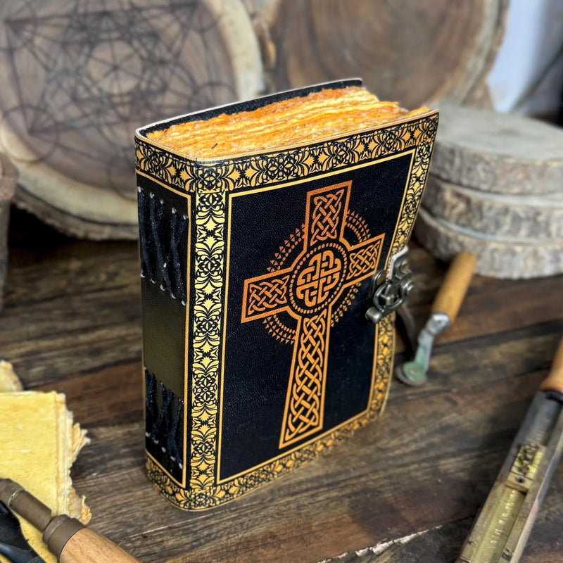Handmade Genuine Leather Journal with Celtic Cross Design – Vintage, Personalized, Eco-Friendly Writing Diary notebook - Hana Exports