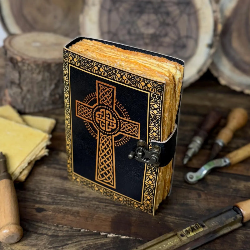 Handmade Genuine Leather Journal with Celtic Cross Design – Vintage, Personalized, Eco-Friendly Writing Diary notebook - Hana Exports