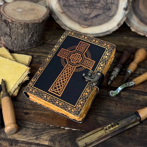 Handmade Genuine Leather Journal with Celtic Cross Design – Vintage, Personalized, Eco-Friendly Writing Diary notebook - Hana Exports