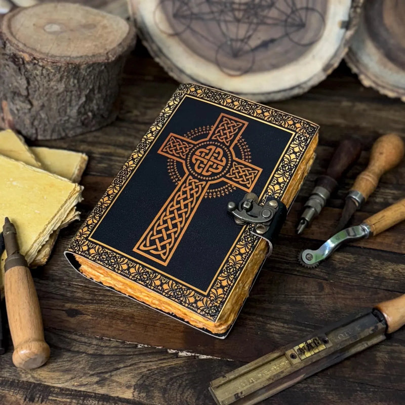 Handmade Genuine Leather Journal with Celtic Cross Design – Vintage, Personalized, Eco-Friendly Writing Diary notebook - Hana Exports