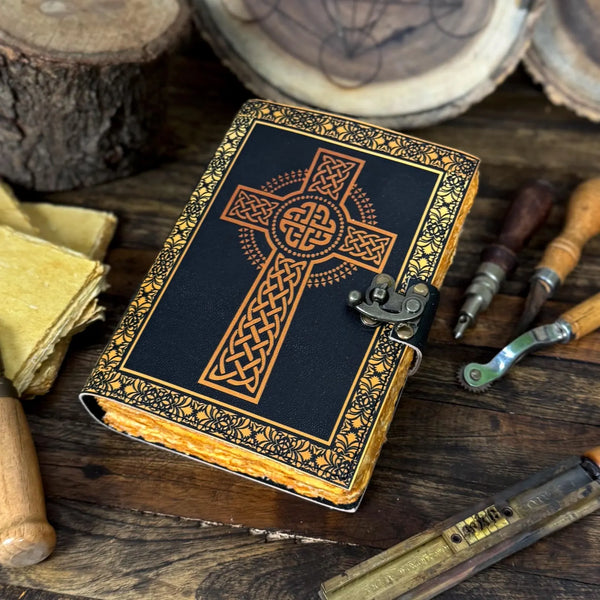 Handmade Genuine Leather Journal with Celtic Cross Design – Vintage, Personalized, Eco-Friendly Writing Diary notebook - Hana Exports