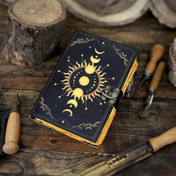 Moon Phase Vintage Leather Journal for Men & Women of Antique Handmade Deckle Edge Paper, Leather Sketchbook - Hana Exports
