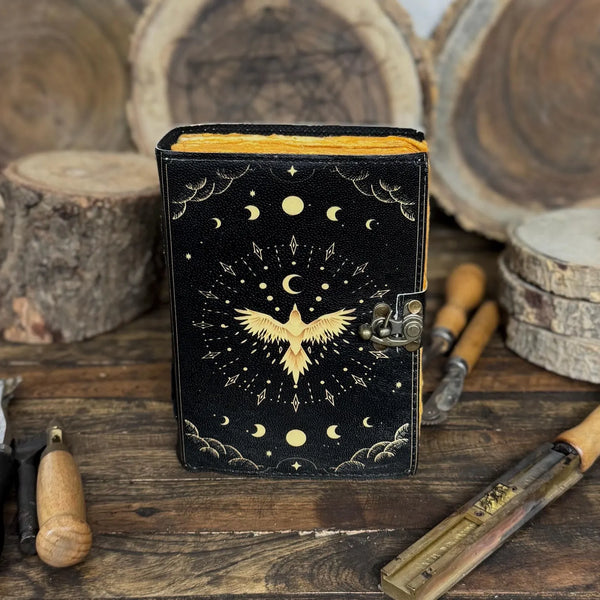 Celestial Phoenix Leather Journal for Men & Women of Antique Handmade Deckle Edge Paper, Leather Sketchbook - Hana Exports