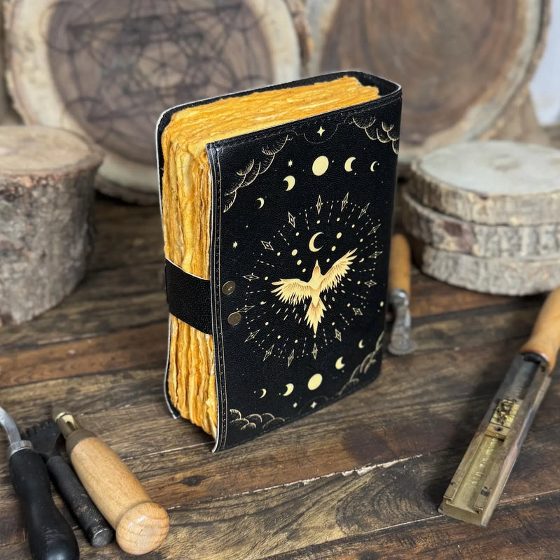 Celestial Phoenix Leather Journal for Men & Women of Antique Handmade Deckle Edge Paper, Leather Sketchbook - Hana Exports