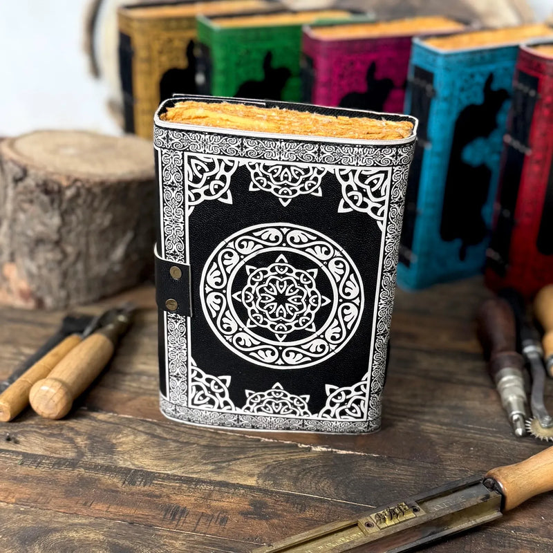 leather journal, Cross Print Leather Journal, Blank spell book of shadows, Deckle Edge Paper, Celestial Gifts For Him Her - Hana Exports