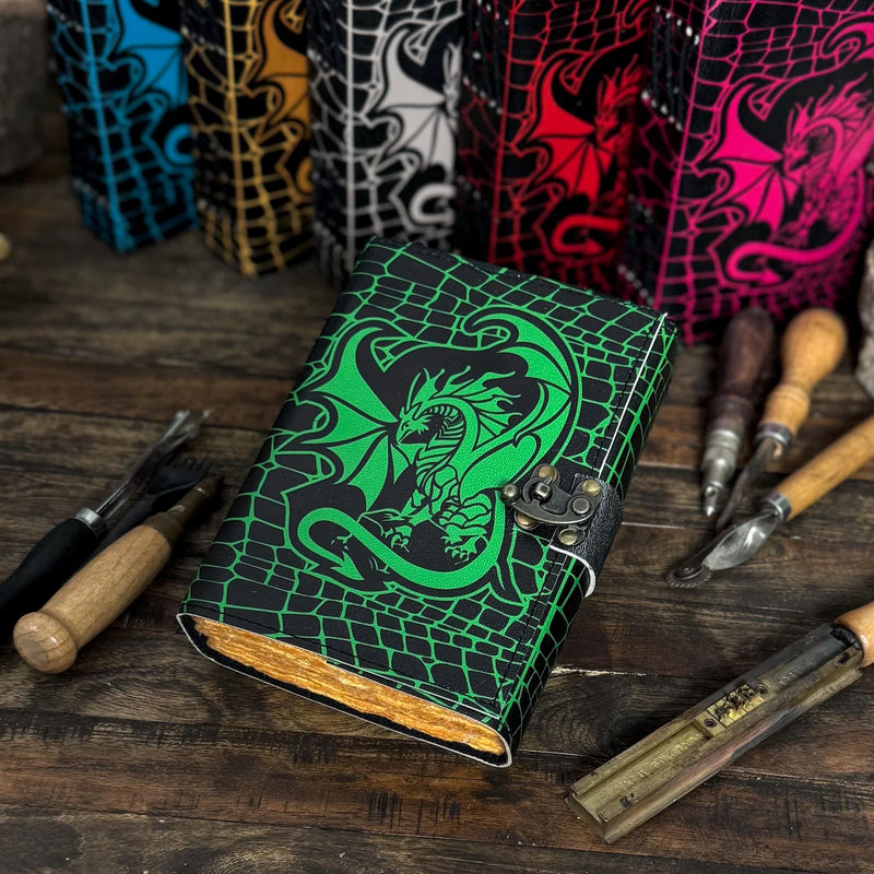Dragon Book of Spells Leather Journal Notebook DND Journal Rustic Paper Grimoire Gothic Journal Diary - Hana Exports