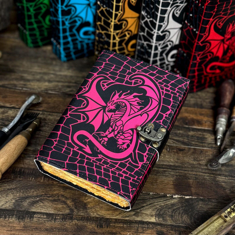 Dragon Book of Spells Leather Journal Notebook DND Journal Rustic Paper Grimoire Gothic Journal Diary - Hana Exports