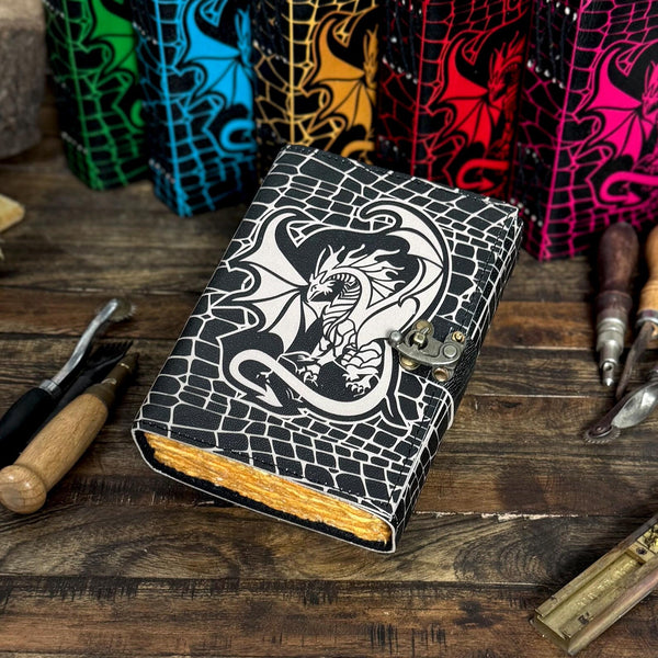 Dragon Book of Spells Leather Journal Notebook DND Journal Rustic Paper Grimoire Gothic Journal Diary - Hana Exports