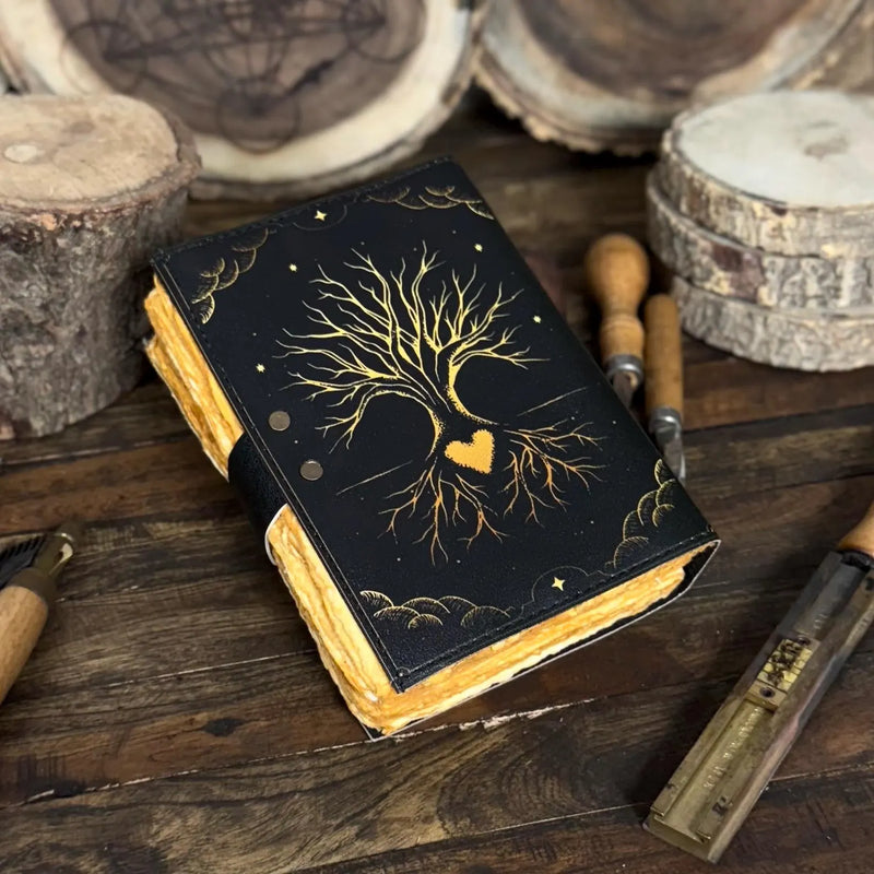 Grimoire leather journal, Print Tree of Life Journal, Blank spell book book of shadows Leather Celestial - Hana Exports