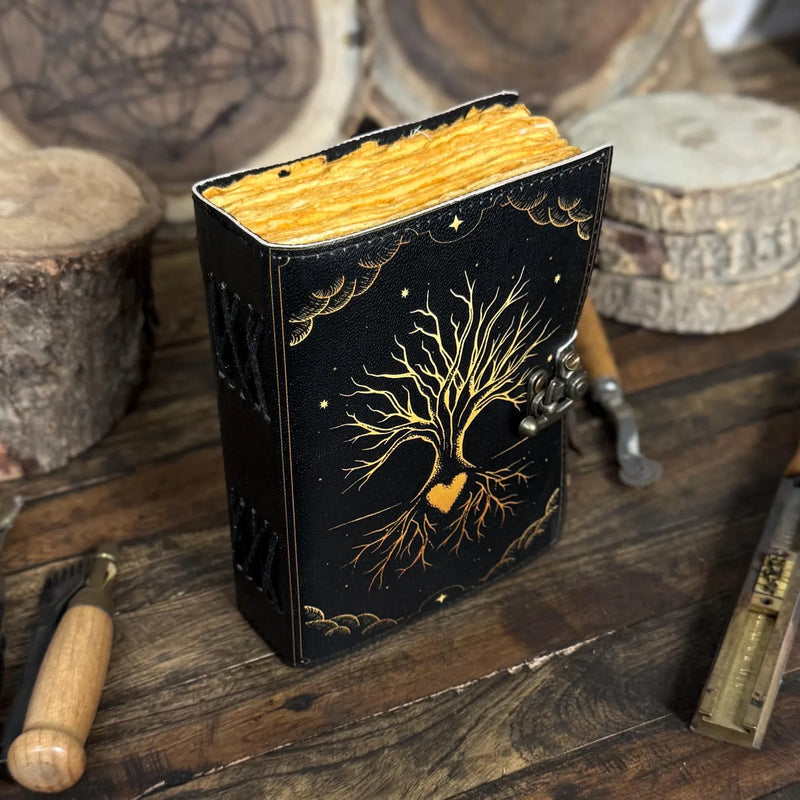 Grimoire leather journal, Print Tree of Life Journal, Blank spell book book of shadows Leather Celestial - Hana Exports