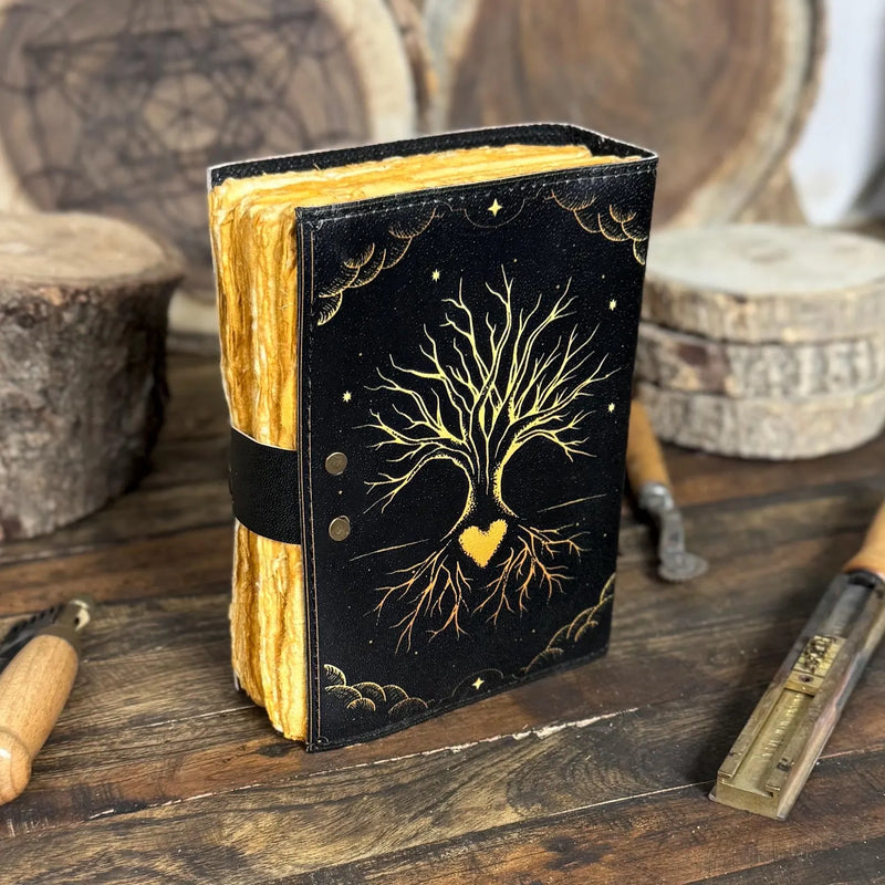 Grimoire leather journal, Print Tree of Life Journal, Blank spell book book of shadows Leather Celestial - Hana Exports
