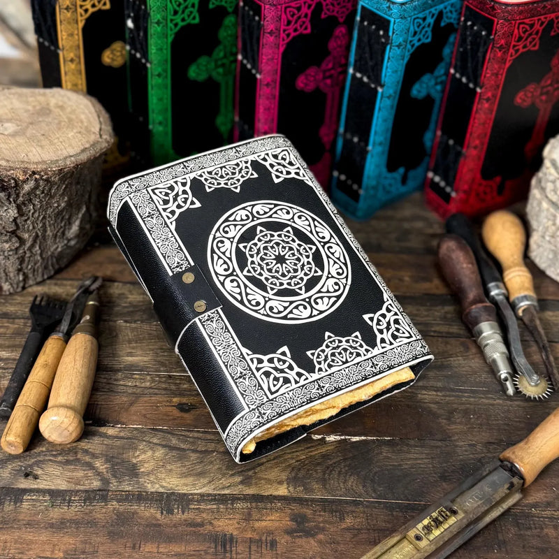 leather journal, Cross Print Leather Journal, Blank spell book of shadows, Deckle Edge Paper, Celestial Gifts For Him Her - Hana Exports