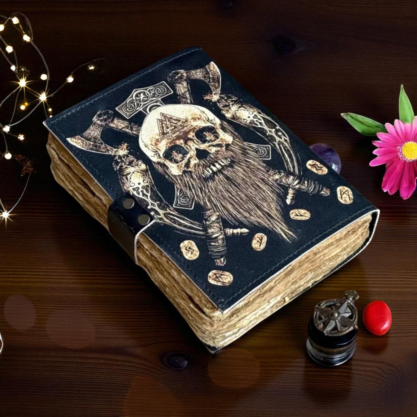 Valhalla Viking Leather Journal with Antique Paper & Key Lock | Handmade Norse Notebook by HANA EXPORTS