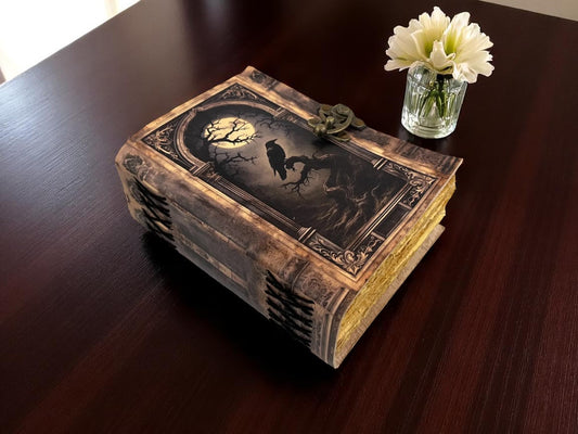 Raven Grimoire Leather Journal – Handmade Gothic Witchcraft Spellbook | HANA EXPORTS