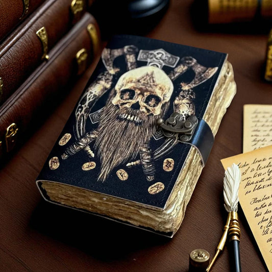 Valhalla Viking Leather Journal with Antique Paper & Key Lock | Handmade Norse Notebook by HANA EXPORTS