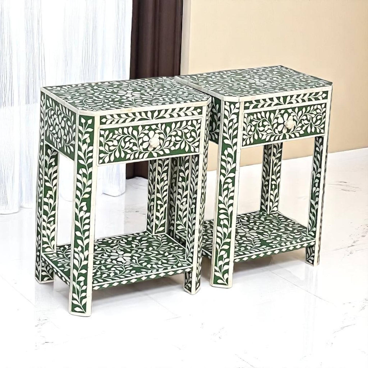 Handmade Bone Inlay Modern Bedside Table – Elegant Nightstand by HANA EXPORTS