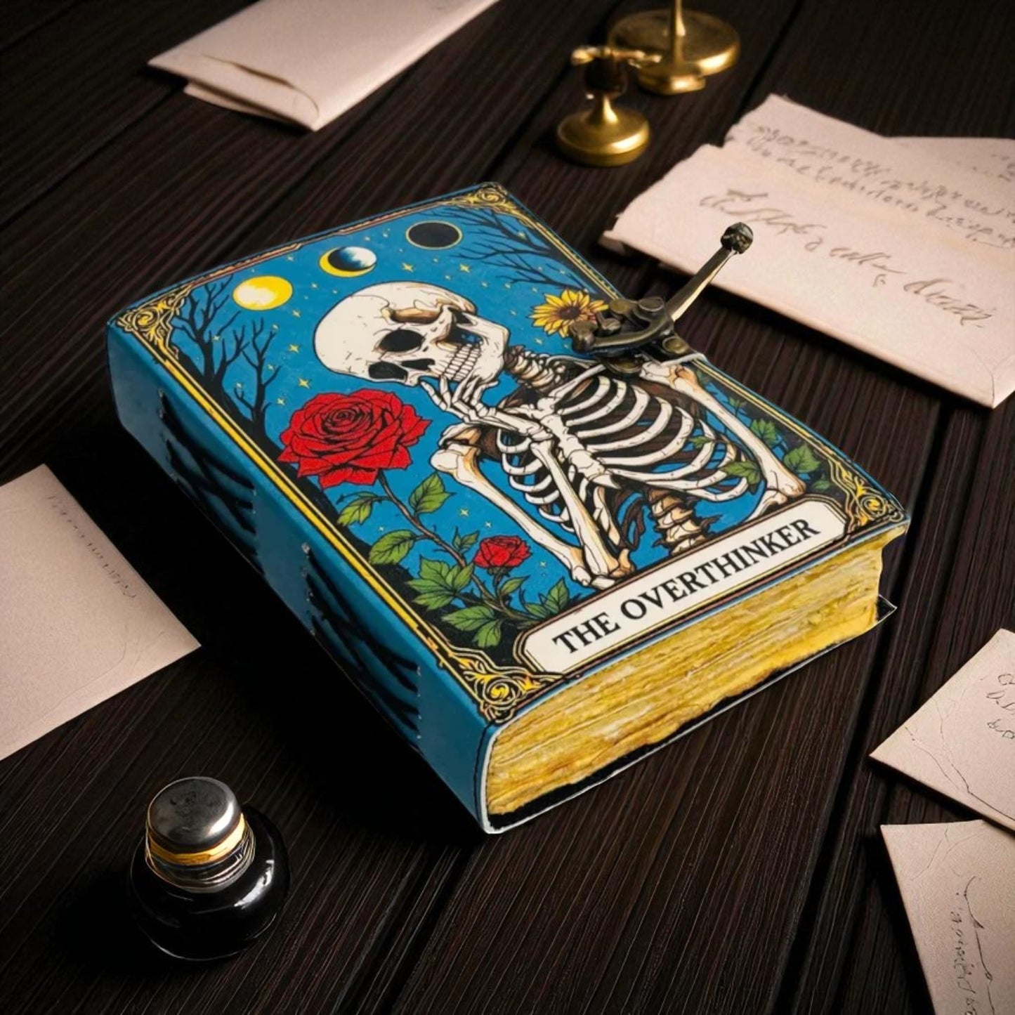 Overthinker Leather Journal – Gothic Spell Book with Lock & Handmade Paper | Custom Engraved