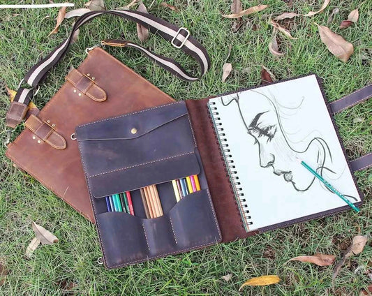 Handmade Leather Sketchbook Cover, Vintage Artists gifts, Leather Artist Sketch Pad Cover for 9"x12", Refillable leather sketchbook (Copy)