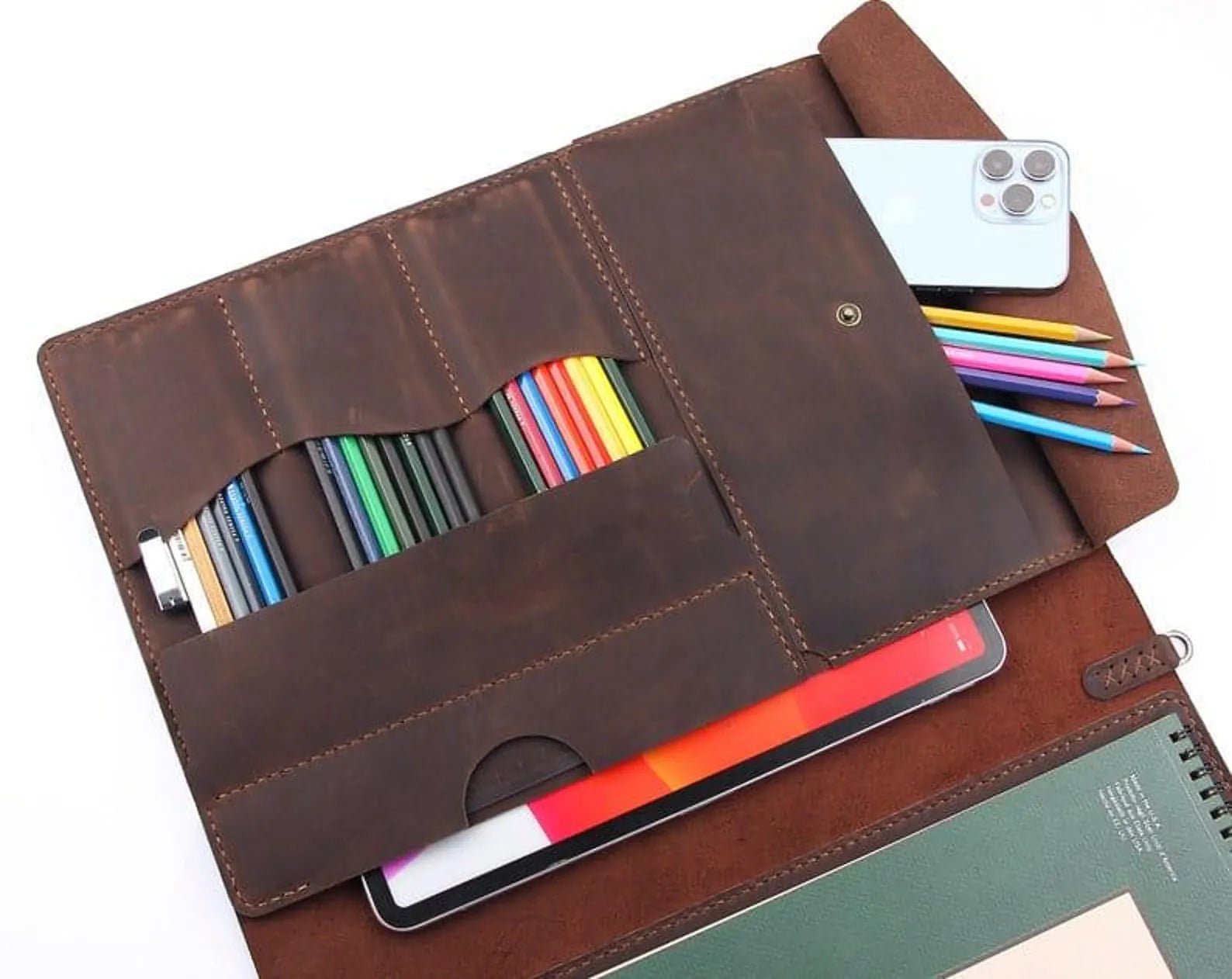 11"x14" Leather Sketchbook Cover, Handmade Leather Artist Sketch Pad Case, Custom Leather Sketch Case, Personalized artists gift for 11"x14" - Hana Exports