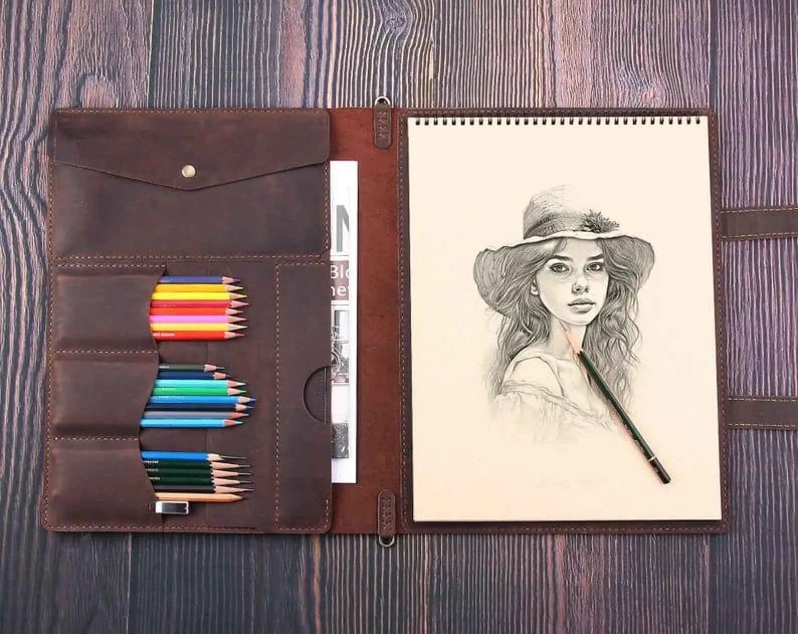 11"x14" Leather Sketchbook Cover, Handmade Leather Artist Sketch Pad Case, Custom Leather Sketch Case, Personalized artists gift for 11"x14"