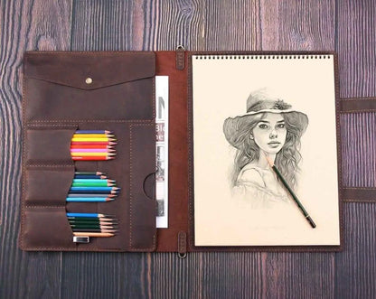 11"x14" Leather Sketchbook Cover, Handmade Leather Artist Sketch Pad Case, Custom Leather Sketch Case, Personalized artists gift for 11"x14"